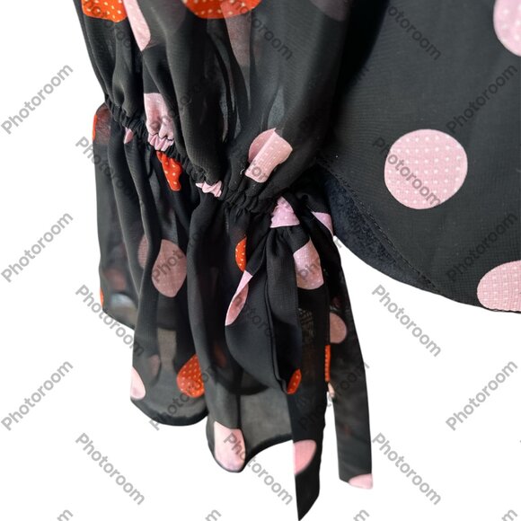 Asos Size 6 Black Polka Dot Sheer Long Sleeve Button Blouse - Picture 6 of 6